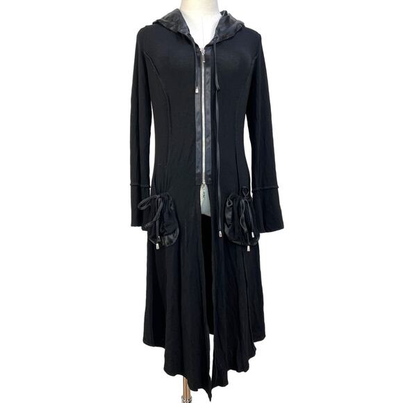 Vintage Joseph Ribkoff Satin Trim Hoodie Jacket Black - Picture 1 of 9